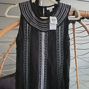 J.Jill Black Gauze White Embroidered Sleeveless Blouse Size Xs Nwt